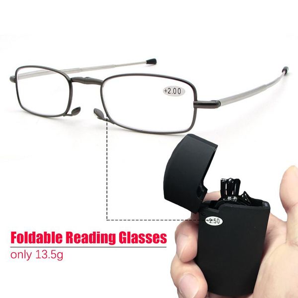 

sunglasses mini portable folding reading glasses with case women men foldable presbyopic full frame metal black +1.5 +2.0 +2.5, White;black