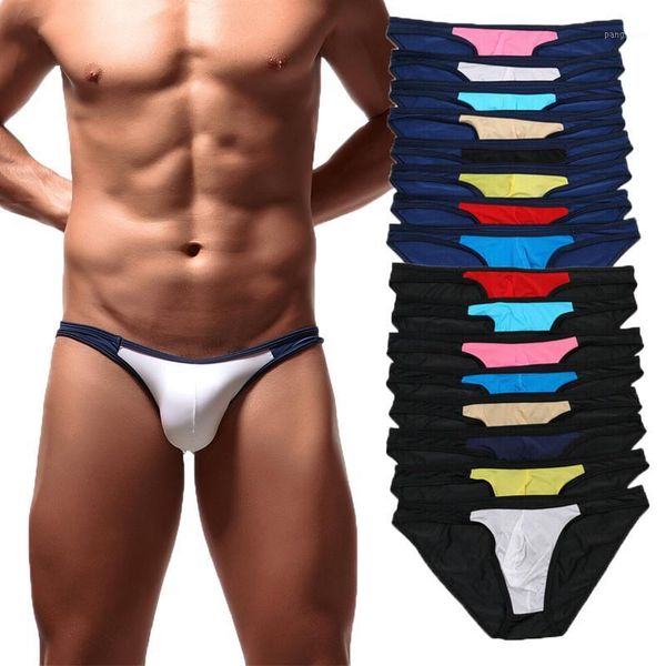 

men breifs ice silk smooth sissy underwear ultra-thin gay panties bikini bugle pouch calzoncillos hombre slip underpants1, Black;white