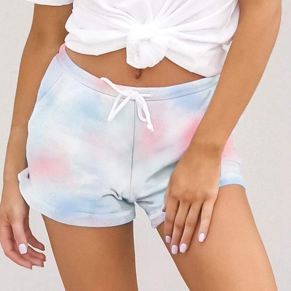 

women's shorts 2021 summer fashion tie-dye print drawstring female casual comfortable pocket, White;black