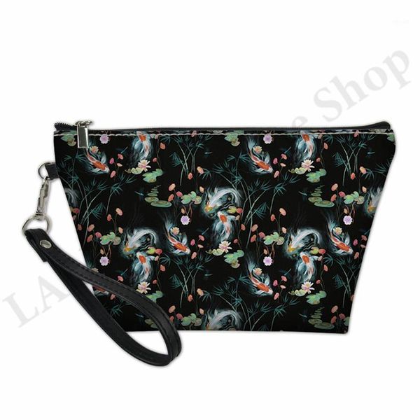 

woman makeup bag japanese water garden print toiletry kit pouch pu leather women's cosmetic organizer beauty case necessaire1