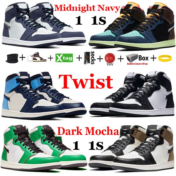 

with box jumpman 1 1s basketball shoes midnight navy dark mocha twist unc mens running sneakers royal chicago toe light smoke grey trainer