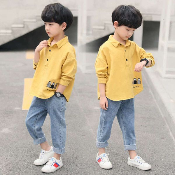 

men's wear children's suit korean version 2020 spring and boys' casual pure cotton inch shirt two piece set autumn fashionz47, White;black