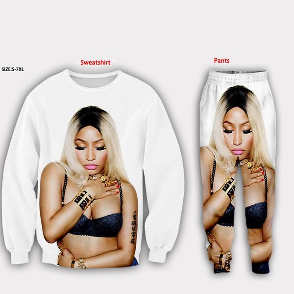 

новые мужские женские спортивные костюмы костюмы print nicki minaj crewneck толстовка / jogger pantstracksuits s20, Gray