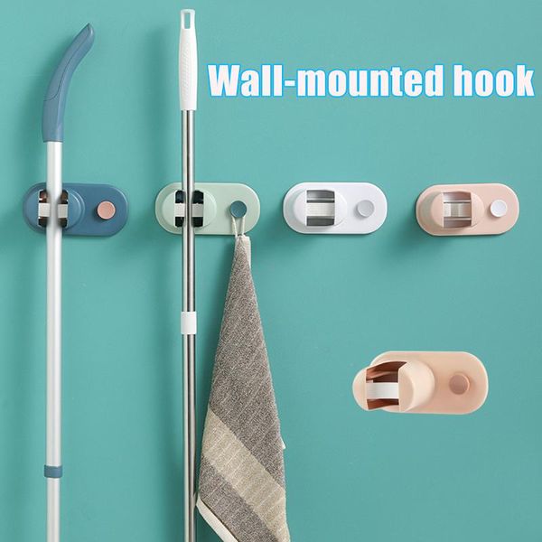 

hooks & rails mop broom holders self adhesive wall mounted no drilling clip for home js23