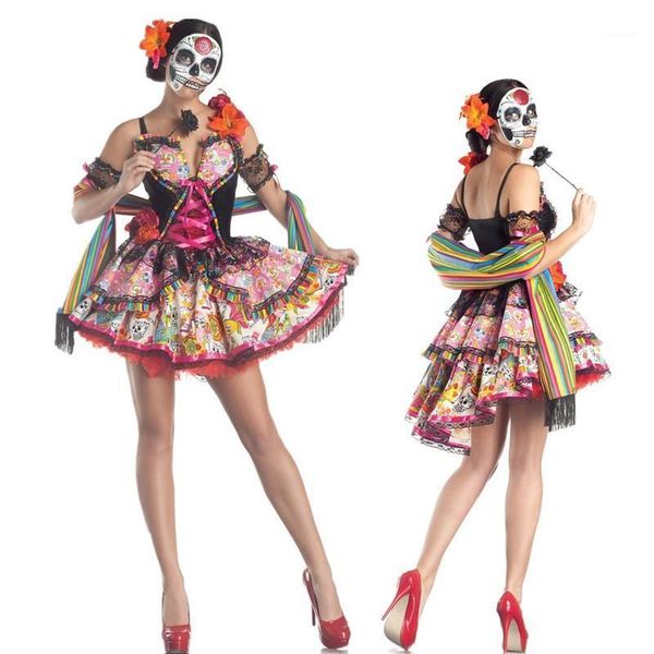 

mexico day of the dead scary skull zombie ghost bride party dress halloween masquerade bloody vampire cosplay costume1, Silver