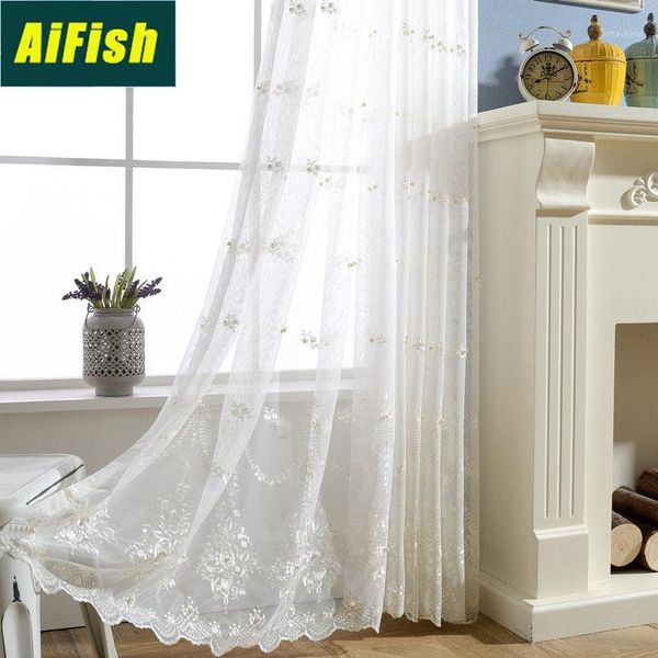 

european and american classic luxury pearl embroidered tulle curtains living room bedroom balcony screen curtains wp267t41
