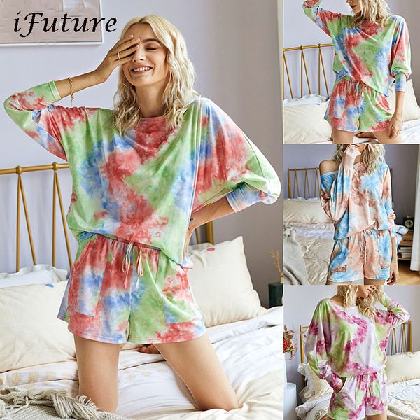 

original design fashion print casual shorts two-piece suit tie dye set women clothes loose summer c1015, Black;white