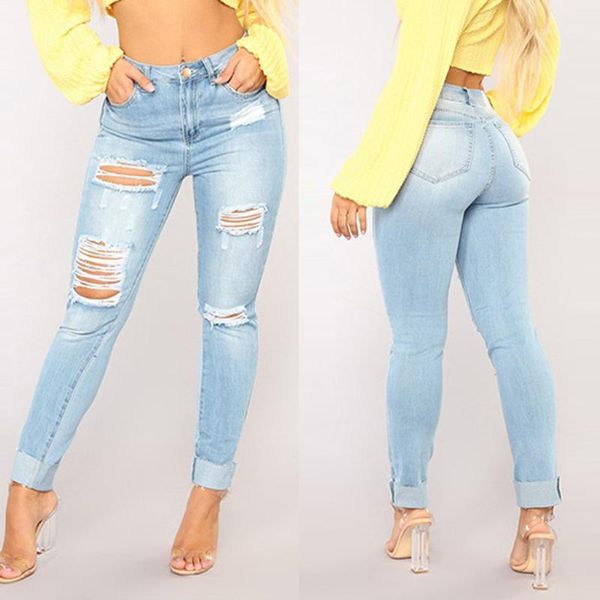 

2020 high waist tassel ripped holes denim pants female trousers pencil jeans women skinny pants blue jeans plus size #31