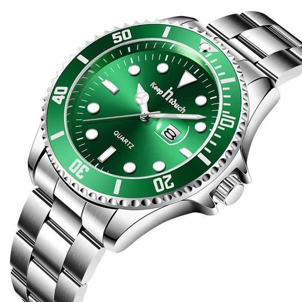 

green selling old ghost men's couple watch waterproof watch magnifying glass calendar steel band watch, Slivery;brown