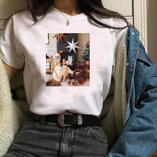 

womens star fashion new year short sleeve clothes merry christmas woman t shirt female kawaii t tee shirt tshirt women, White