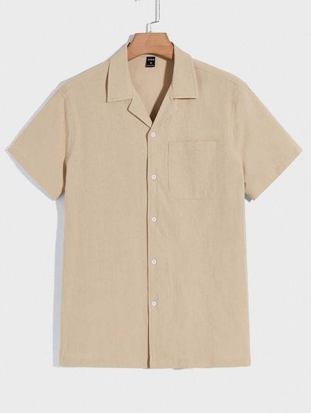 

men patched pocket button front shirt 64z9#, White;black