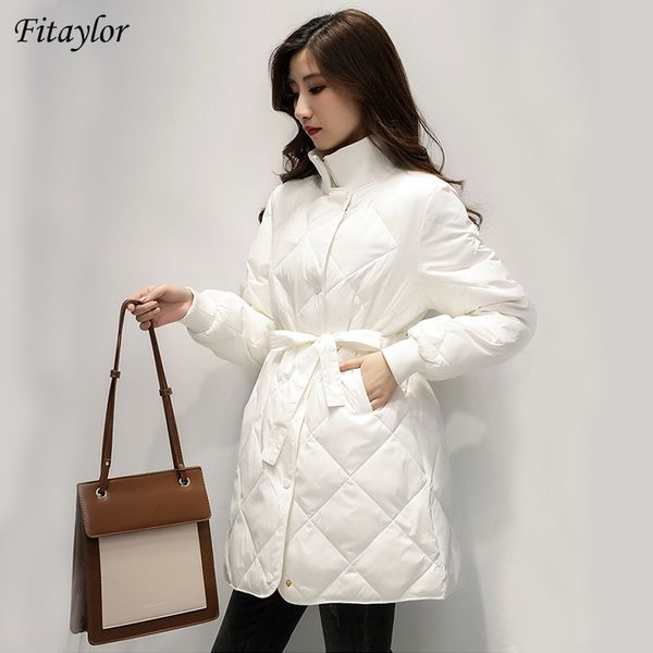 

winter ultra light long jacket women 90% white duck down coat slim down jackets lace up waist parkas warm snow outwear y201026, Black