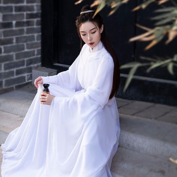 

stage wear ancient han dynasty princess clothing white hanfu dress round robe fairy women classical folk dance costume sl4171, Black;red