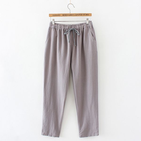 

2021 new womens spring/summer pants cotton linen elastic waist colors trousers soft for female ladys soq7, Black;white