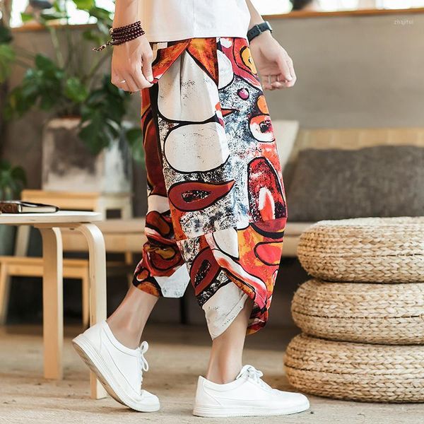 

2019 summer men's chinese style linen pants and light harajuku harlan loose large pants1, Black