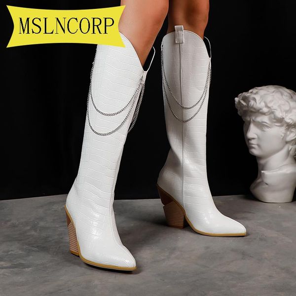 

plus size 34-48 pu leather boots autumn winter knee high boots ladies thick sole platform western cowboy motorcycle, Black