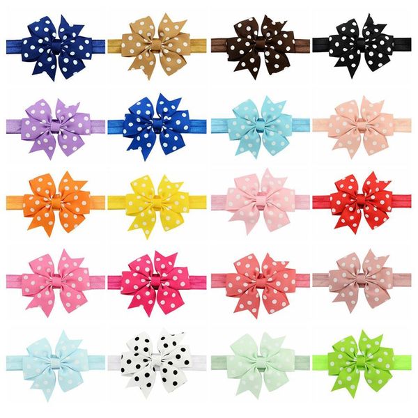 

20pcs/lot girls flowerribbon bowknot dots hair band kids headband solid 20 colors hair accessories 616 q sqcoej