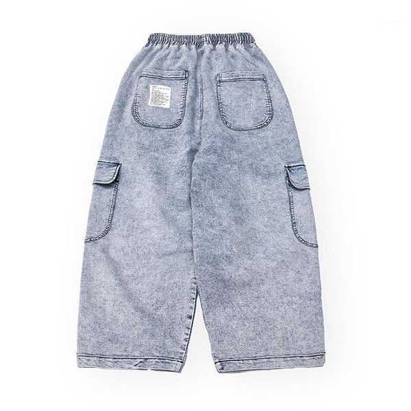 

new men's retro street loose wash distressed old jeans american casual trendy brand pocket overalls1, Black