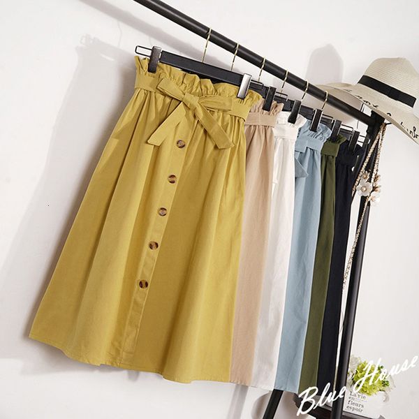

summer ruffles high waist single-breasted women female midi long elegant a-line skirt