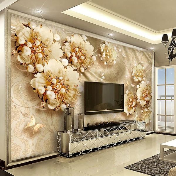 

custom mural wallpaper european style jewelry flowers p wall papers living room self-adhesive waterproof stickers home decor