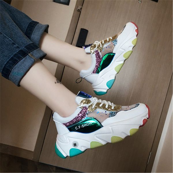 

2021 new mode mixed chunky woman designer 5.5cm vulcanized sports shoes female ladies shoe trainer osst, Black;white