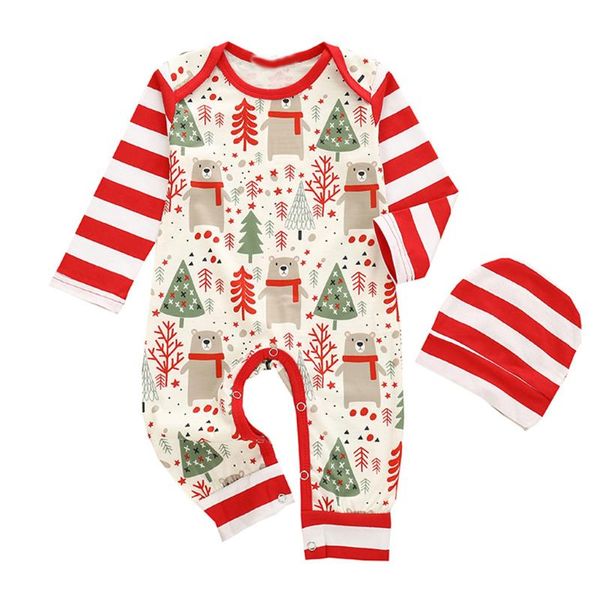 

baby christmas eartfit 2020 новорожденных младенческих девочек девочек мальчиков рождественские елки полоса ползуна комбинезон нарядов осень, White