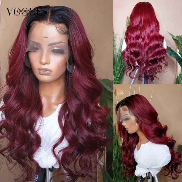 

lace wigs 99j body wave front for black women ombre wig brazilian remy human hair pre plucked with baby, Black;brown