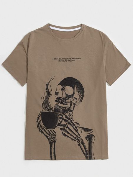 

romwe x brooksart guys letter skull graphic tee g3eg#, White;black