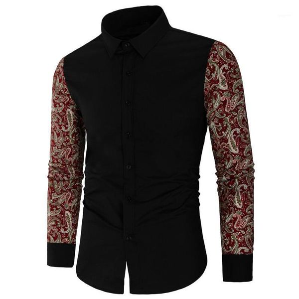 

social shirt for men stitching long sleeves men's shirts cotton fashion ethnic style casual blouse1, White;black