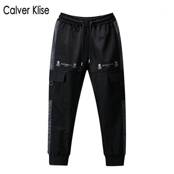 

calver klise mens skull print multi-pocket cargo pants hip hop streetwear japanese fashion sweatpant harajuku joggers trousers1, Black