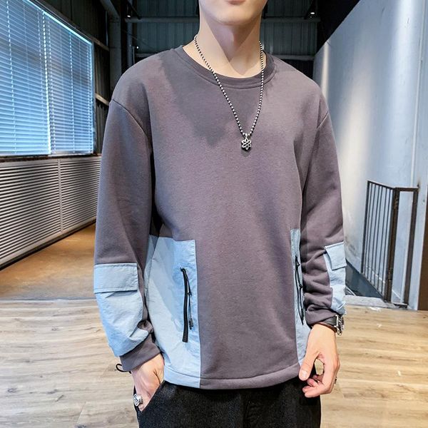 

2020 autumn & winter new arrival casual men's sweatshirt loose zipper stitching colorblock long sleeve sweatshirt ing, Black