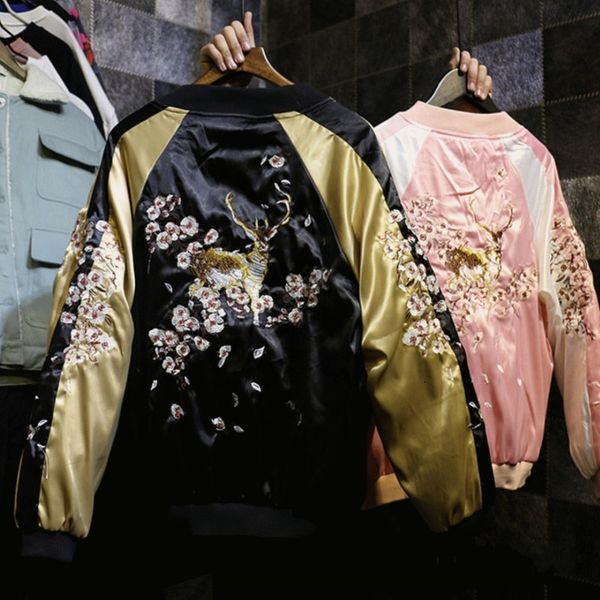 

wholesale- new bomber jacket women embroidery slim abrigo mujer women basic coats 7ct016, Black;brown