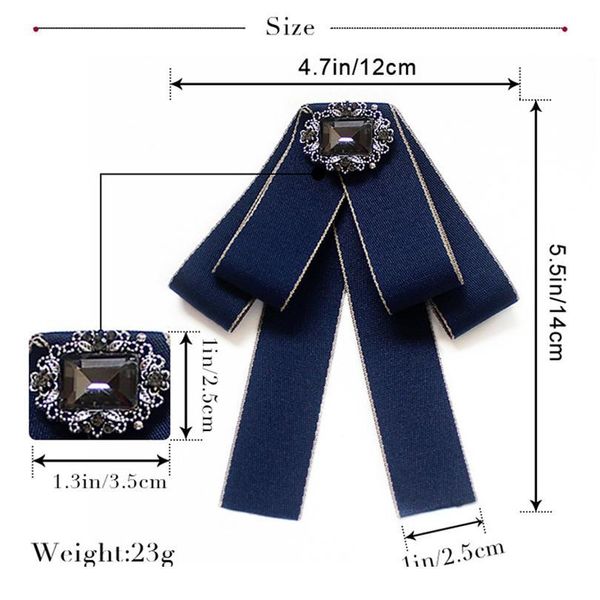 

female geometric ribbon bow tie for women square crystal pin shirt suit bowtie clothing jewelry acc jllybq, Black;gray