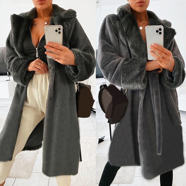 

winter fleece warm women's coat 2020 fashion dark gray sleeve fluff outerwear woman comfortable long clothing female d30, Tan;black