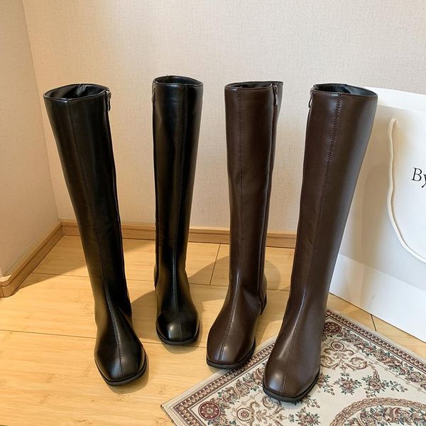 

square toe knee high boots women comfortable shoes warm winter autumn shoes woman boots chinese for women fashion, Black