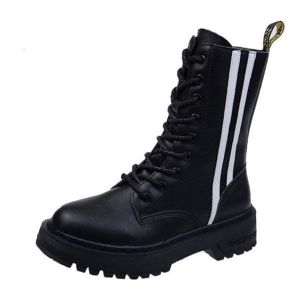

2021 new fashions winter leather women's round toe lace-up shoes mujer boots qzso, Black