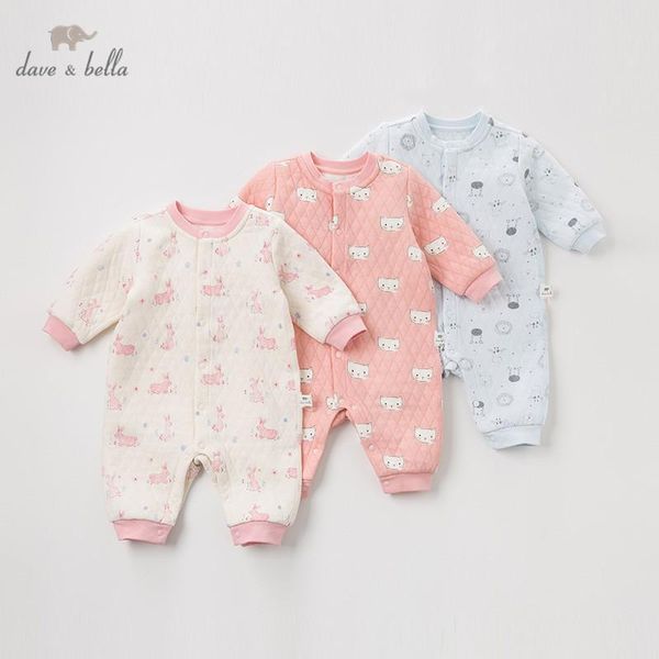 

db12199 dave bella autumn winter baby long sleeve romper infant toddler jumpsuit children boutique new born romper print, Blue