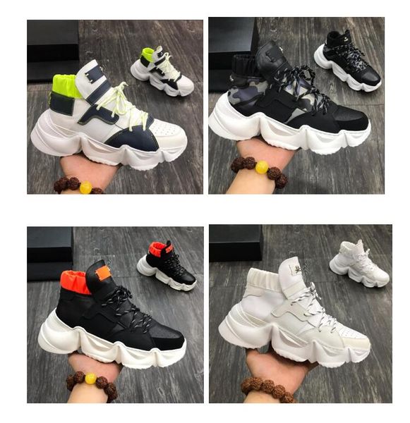 

mens fashion mmj high shoes lace up increase skull buckles designer wedge platform sneakers 38-44, Black