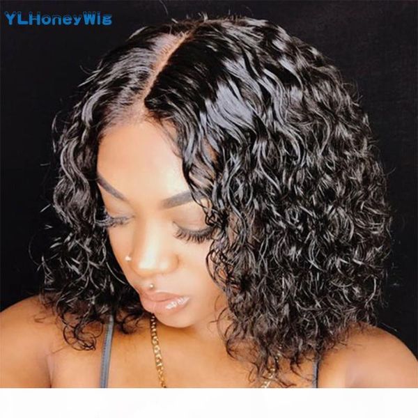 

ylhoney завитые боб парики шнурка человеческих волос парики для чернокожих женщин curly человеческих волос 4x4 закрытие парик боб lace closu, Black;brown