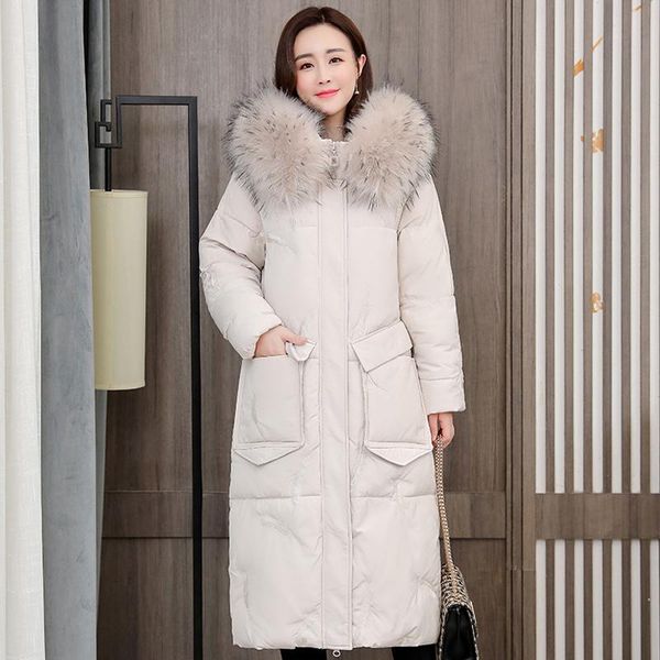 

women's down & parkas l-5xl 2021 long women winter jacket with fur collar hooded warm female parka cotton padded plus size coat, Black