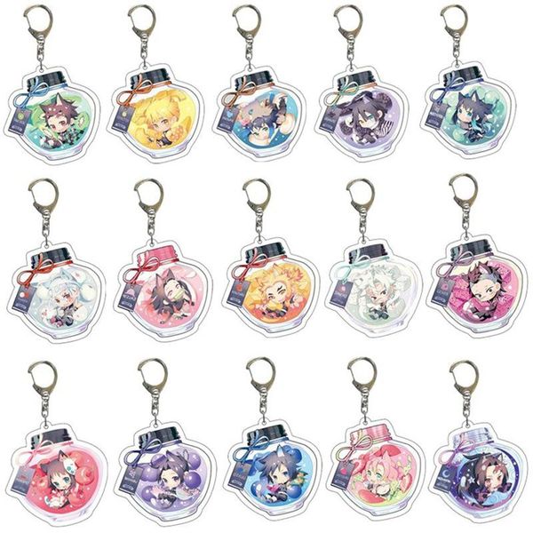 

10 pcs anime demon slayer kimetsu no yaiba kamado tanjirou cosplay prop keychain acrylic lovely key chain keyring, Silver