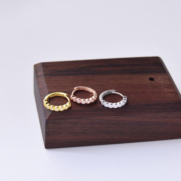 

925 sterling silver earring fashion simple zircon round geometry circle ear ring ear bone buckle wild trend girl jewelry, Golden;silver