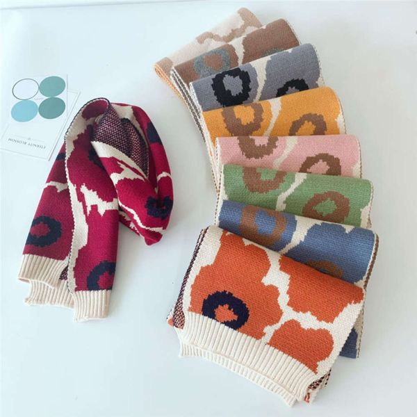 

autumn new color knitted matching warp medium length warm and windproof cartoon dot children's christmas scarf in winter, Red;brown