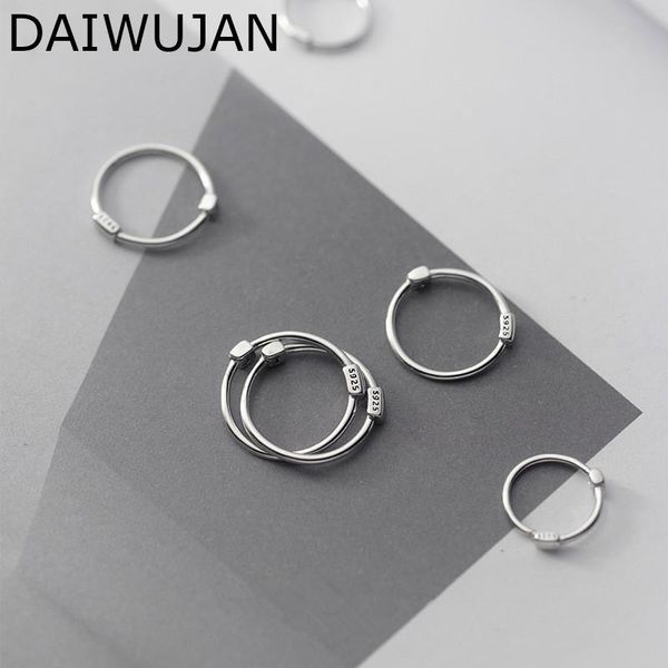 

daiwujan minimalist 925 sterling silver 12/15/17mm ear hoop earrings for women small round circle earring fashion jewelry bijoux, Golden;silver