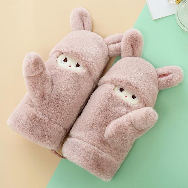 

winter women keep warm cute lovely cartoon mittens gloves female japanese style plus velvet inside thicken cycling windproof, Blue;gray