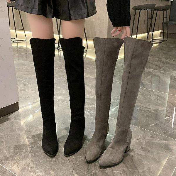 

заостренный загрузки женщина плоский boots круглый toe зимняя обувь для женщин пинетки дамы sexy бедро высокие на каблуках высокого sexy poi, Black