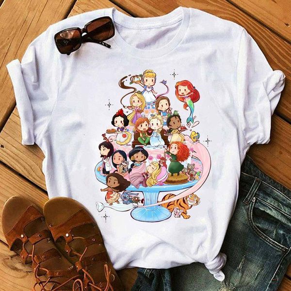 

kawaii princess print tsibirt женщины футболка vogue футболка женский летний tee топы harajuku футболка 90s девушки симпатичные тройники фут, White