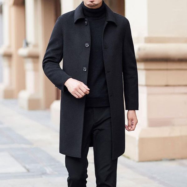 

middle-aged cloth coat male long qiu dong men's double leaders of wool woolen cloth coat business and leisure travelers1, Black