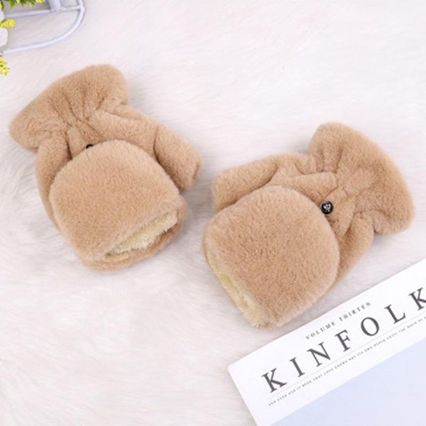 

five fingers gloves product plush clamshell ladies double layer warm mittens finger cute girl e69, Blue;gray