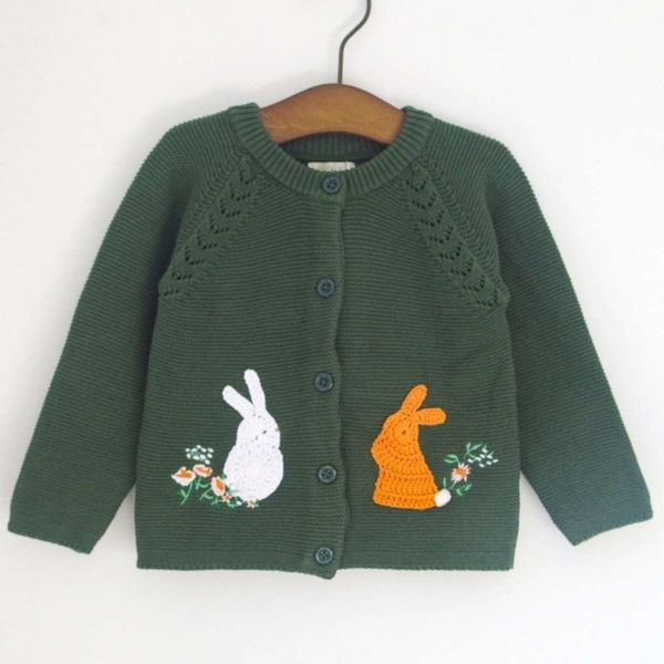 

cotton cardigan baby girl haiyang rabbit children's embroidery round neck knitting warm lovely sweater spring and autumn bdjr, Blue